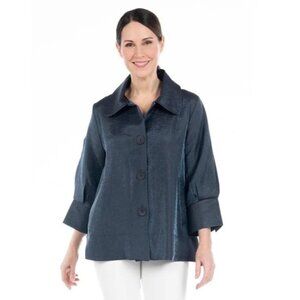 Damee NY Shimmery Button Front  Short Swing Jacket Gray Size L New